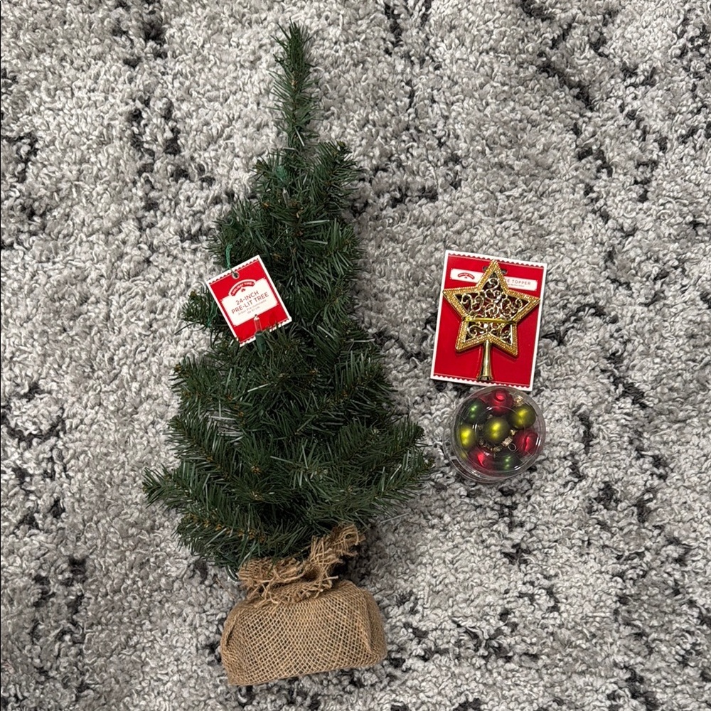 Miniature Green Christmas Tree with Burlap Base